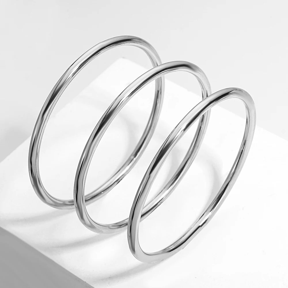 Greatera 3pcs/set Gold/Sliver Color Stainless Steel Bangle For Women Tide 2.7mm Wide Coil Multi-layer Plain Bracelet Jewelry