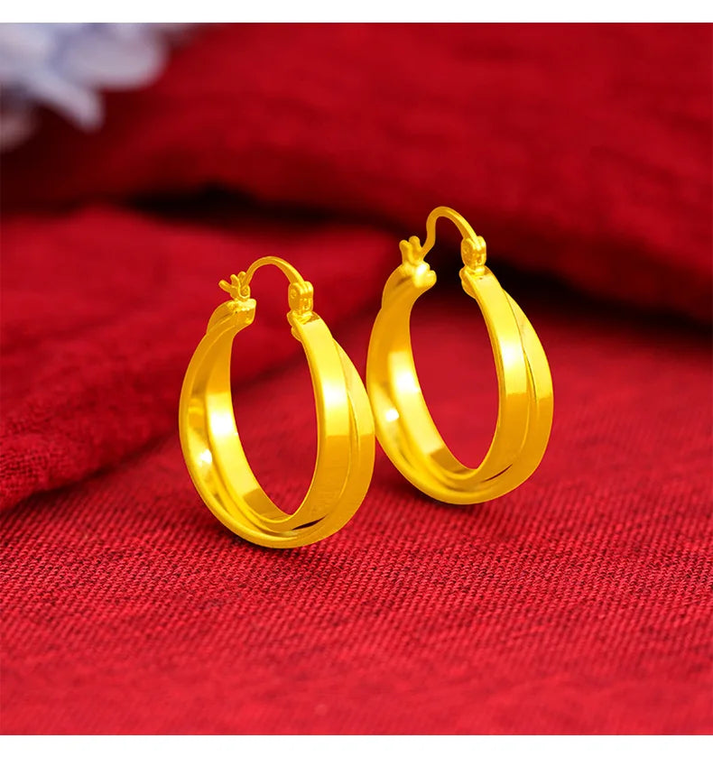 Stylish Double Hoop Earrings Women's 24K Gold AU999 - Minimalist double hoops, trendy, women's 24K gold style