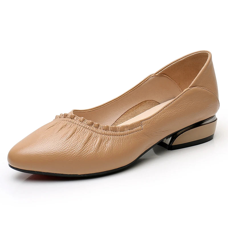 GKTINOO Brand Shoes Thick Heel Ladies Pumps Genuine Leather Pointed Toe Colorful Square Heels Party Handmade Shoes Women 34-43
