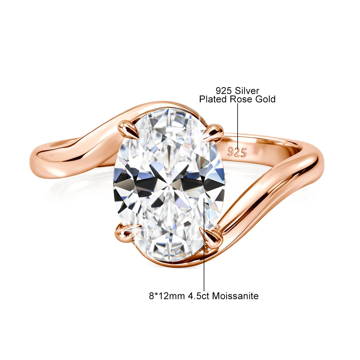 4.5ct Oval Cut Moissanite Solitaire Ring 14K Gold Filled Bypass Twist Shank Band D VVS1 Engagement Ring for Women Wedding Gift