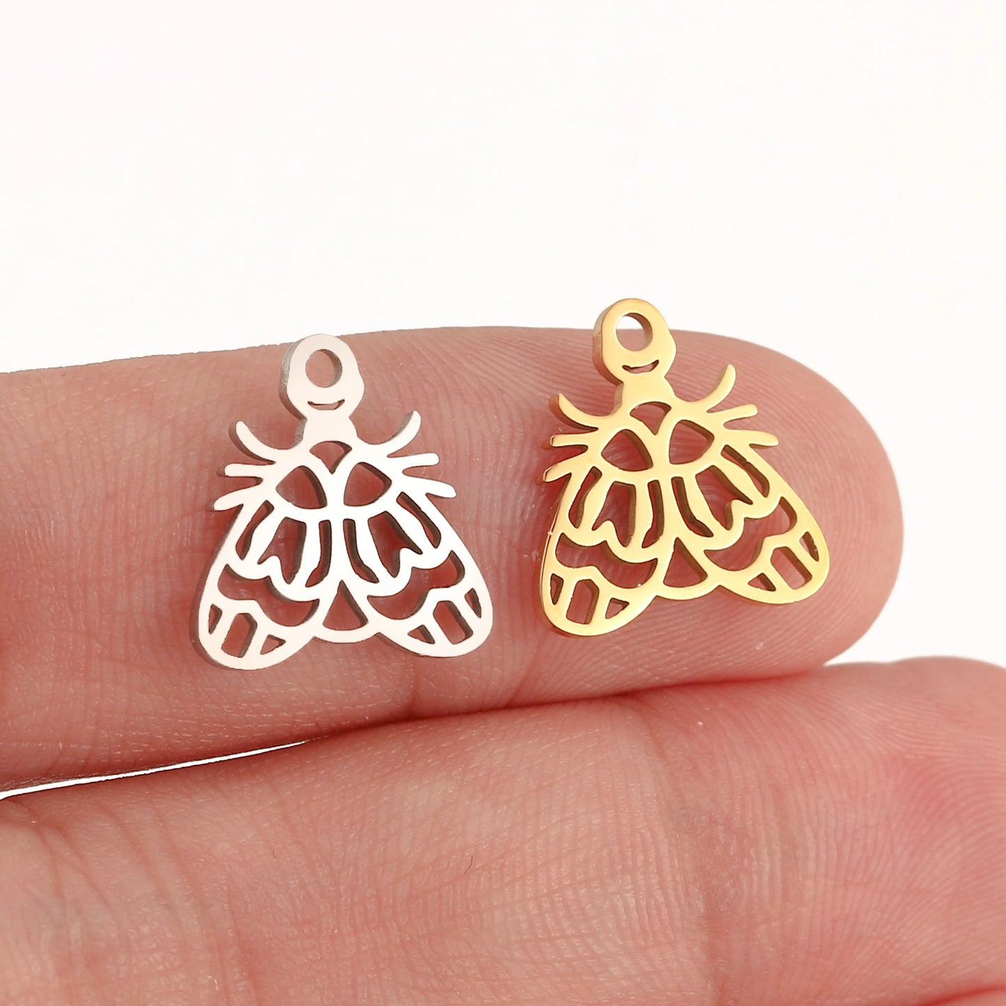 5Pcs Spring Bee/Butterfly/Beelet Charms Stainless Steel Scarab Moths Pendants DIY  Necklace Bracelet Jewelry Making Accessories