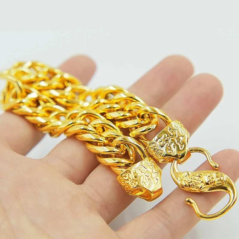 18 K Gold Color Widened Watch Chain Bracelet for Men Dad Father Not Fade Design Bracelet Wedding Engagement Jewelry Gifts