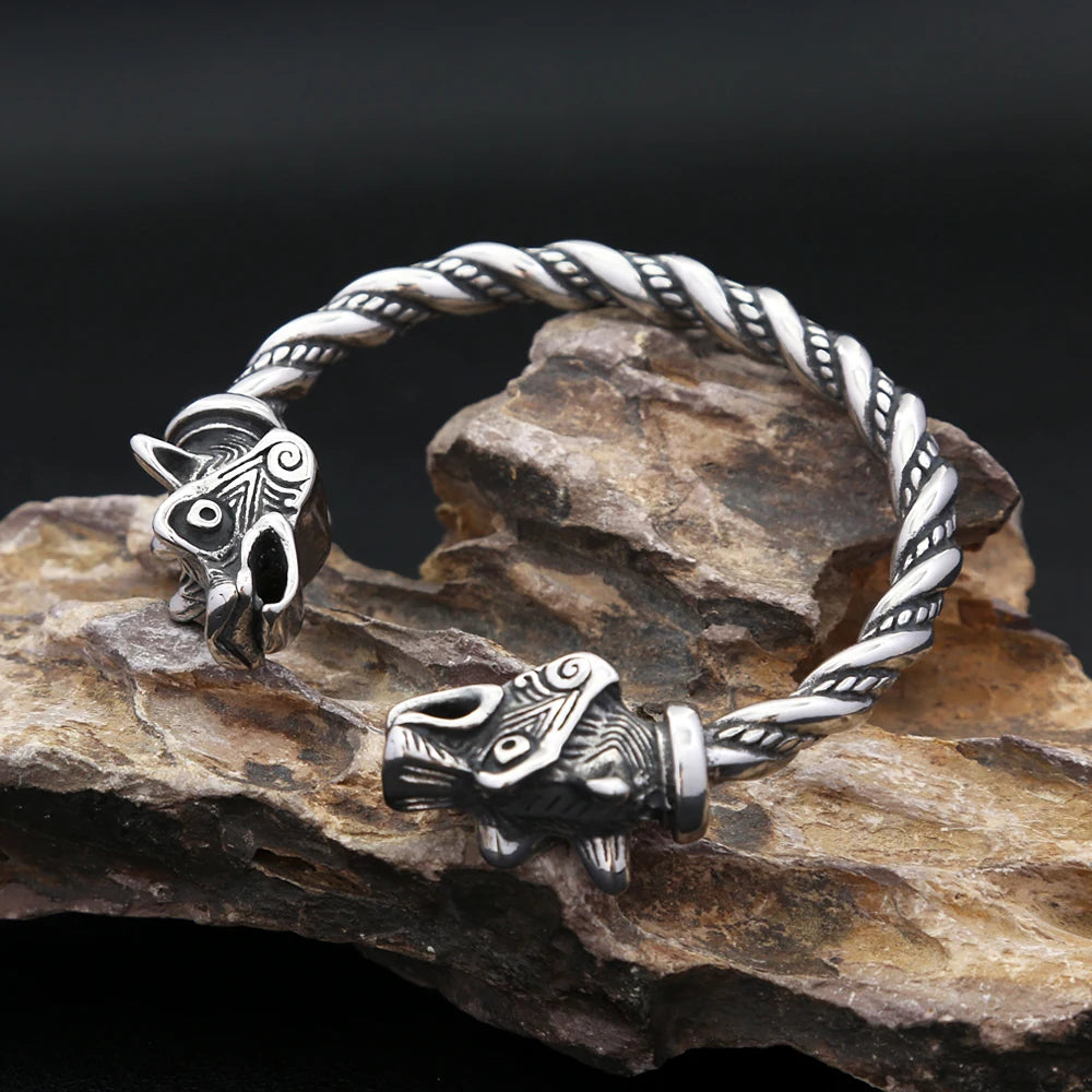 Nordic Viking Stainless Steel Wolf Head Bracelet For Men Women Vintage Fashion Animal Cuff Bangles Biker Jewelry Gifts Wholesale