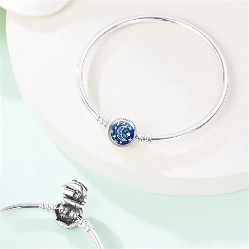 925 Sterling Silver Universe and Galaxy Bracelets For Women Fit DIY Charms Bead Fine Birthday Party Jewelry