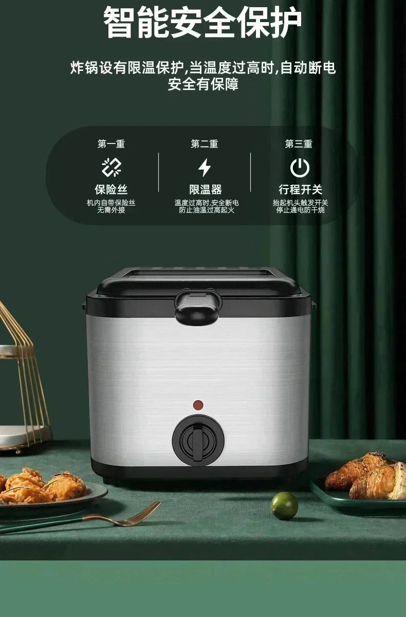 110V 220V 1000W 2.5L Square Fryer Multifunctional Electric Fryer French Fries Chicken Wings Snacks