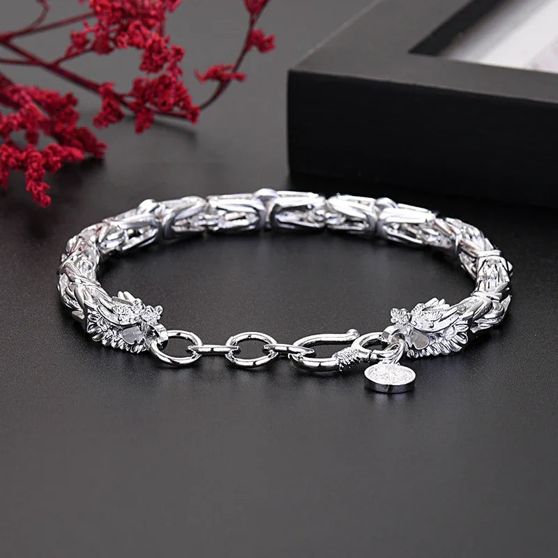 New 925 Sterling Silver original dragon head Chain bracelets for men's fashion jewelry party wedding Accessories Holidays gifts