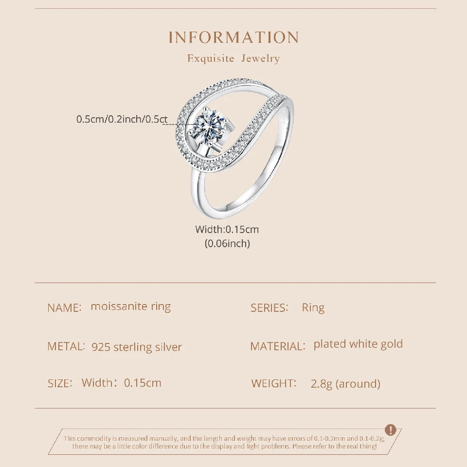 WOSTU Circle Swirl Moissanite Wedding Ring for Women 925 Sterling Silver Diamond Cut Engagement Ring Girl Party Anniversary Gift