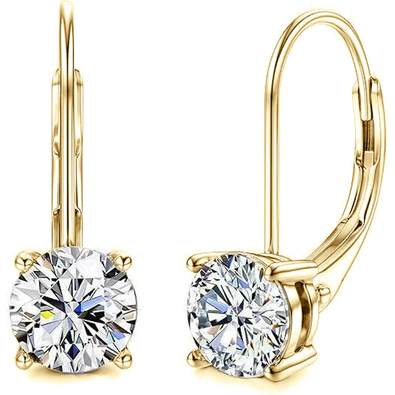 OXTAO 6.5mm/8mm Certified D Moissanite Clip Earrings Minimalist Design Dangle Drop Earrings for Women 14K Gold Filled Jewelry