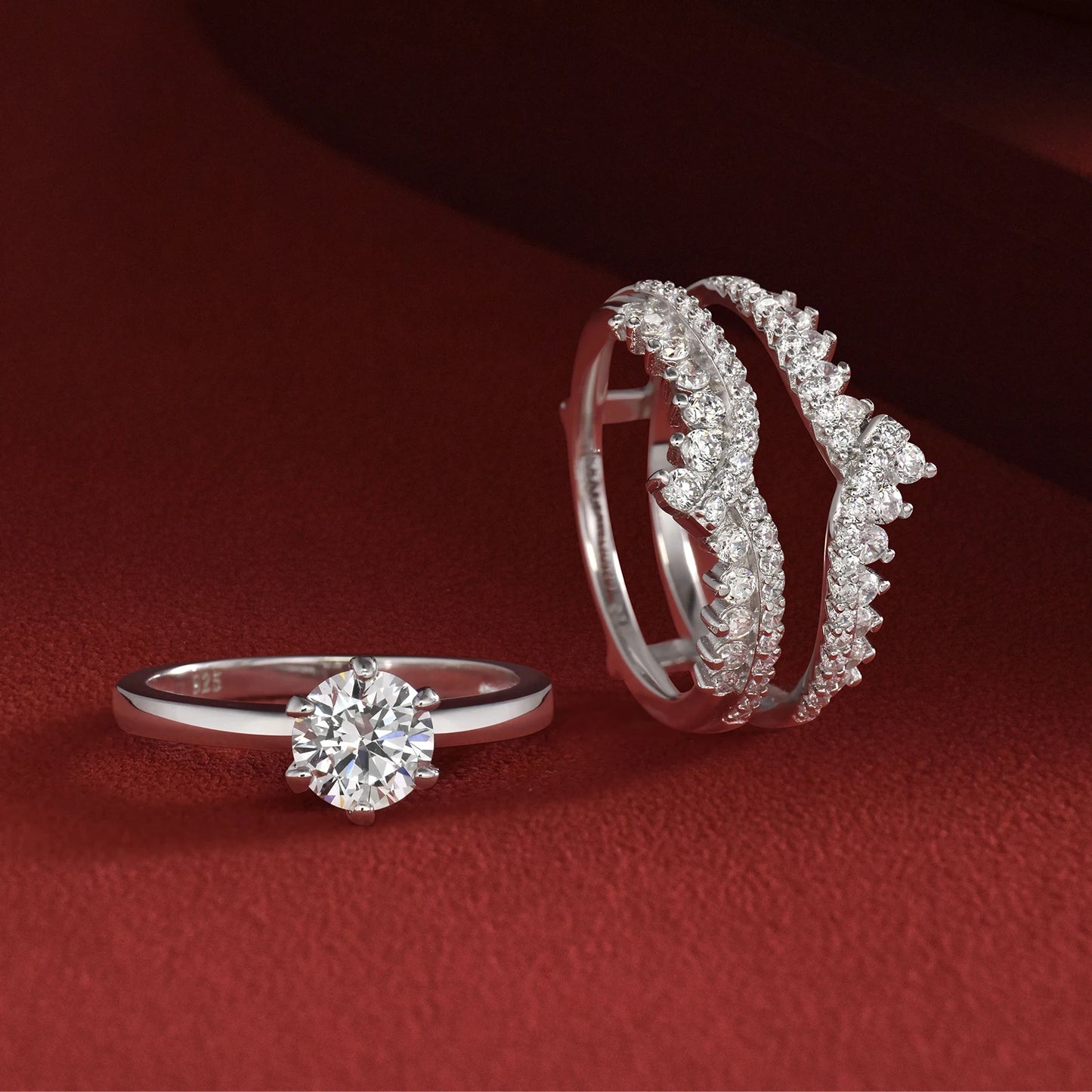Newshe 925 Silver Bridal Set Original Wedding Rings for Women 1.8Ct Round Cut Zircon Moissanite Engagement Ring Enhancer Band