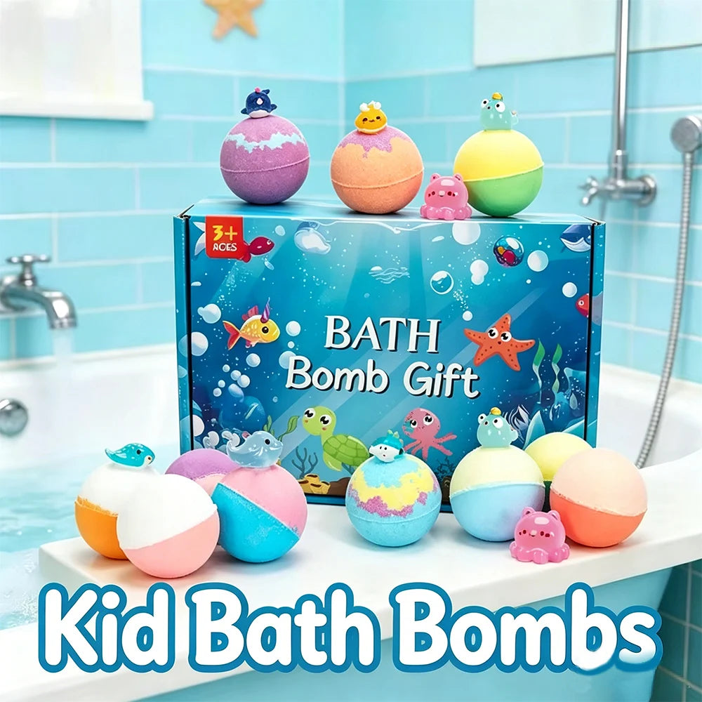 1/2 Box Kids Bath Fizzies Gift Set Natural Mega Bubbles Bath Fizzy with Surprise Ocean Toys