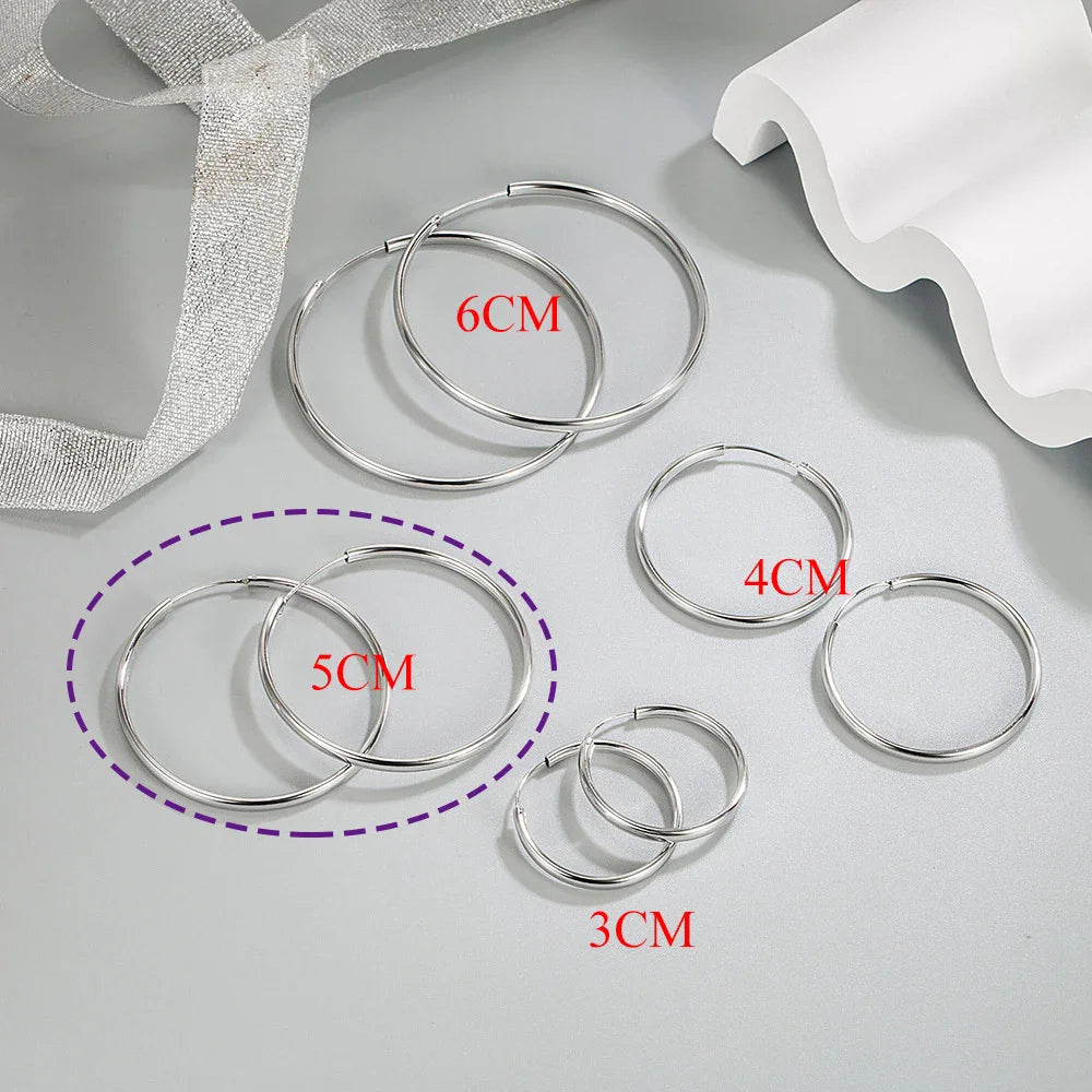 Real 925 Sterling Silver Women's New Jewelry Fashion Round Hoop Earrings FQL23634