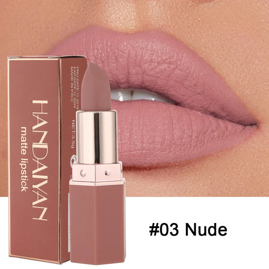 Handaiyan 6 Colors Matte Waterproof Velvet Nude Lipstick Sexy Red Brown Pigments Makeup Long Lasting Lipstick Woman