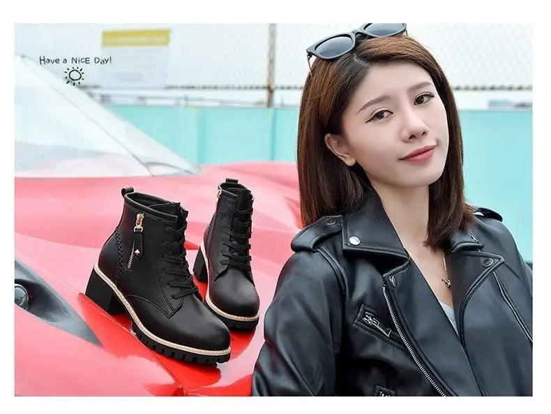 Women Shoes Boots Ankle 2022 New Autumn British Wind Genuine Leather Thick With Fur Ladies Short Boots Motorcycle heels boots