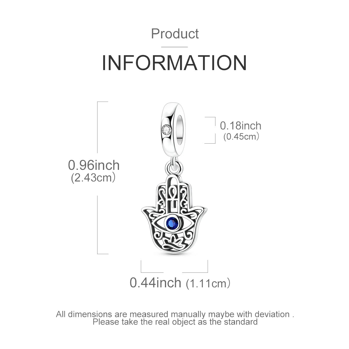 925 Sterling Silver Hamsa Hand Evil Eye Charms Blue Clear CZ Filigree Ankh Dangle Beads Fit Bracelets Women Jewelry Gift