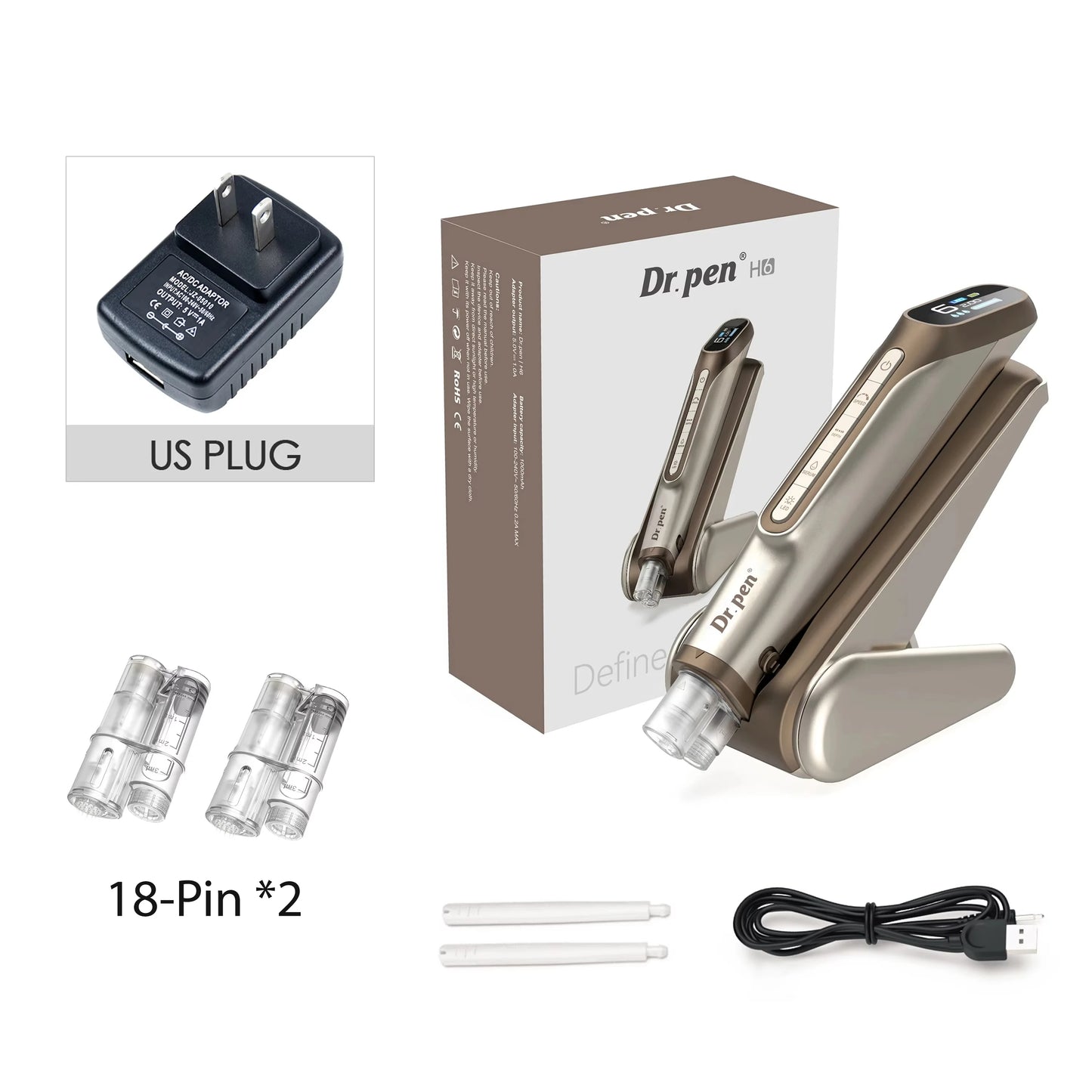 Dr. pen H6 Newly Upgraded Dual Cartridge Design Intelligent Infusion Microneedling pen Needle length 0.25mm as a high-end gift