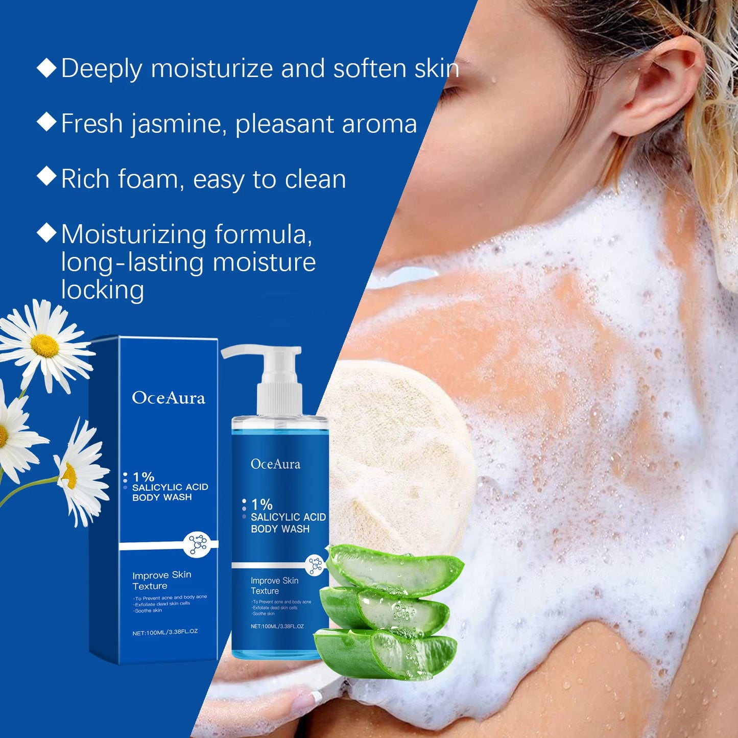 Oce Aura Salicylic Acid Shower Gel Daily Gentle Cleanse Exfoliate Oil Control Refreshing Comfortable Lubrication for Clear Skin
