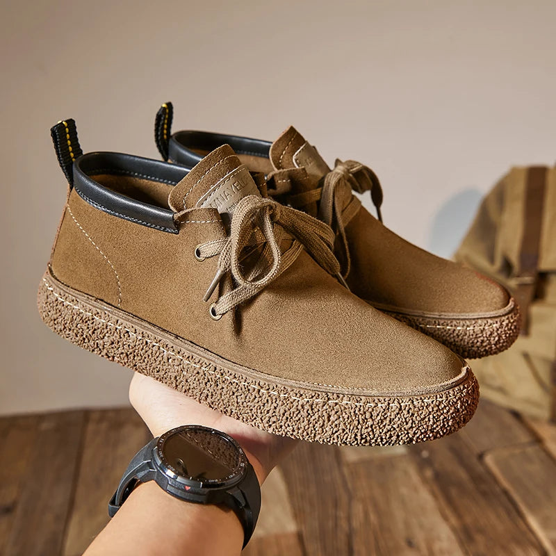 Genuine Leather Soft Sole Mens Casual Shoes Outdoor Breathable Suede Work Shoes High Quality Hiking Sneakers Walking Ankle Boots