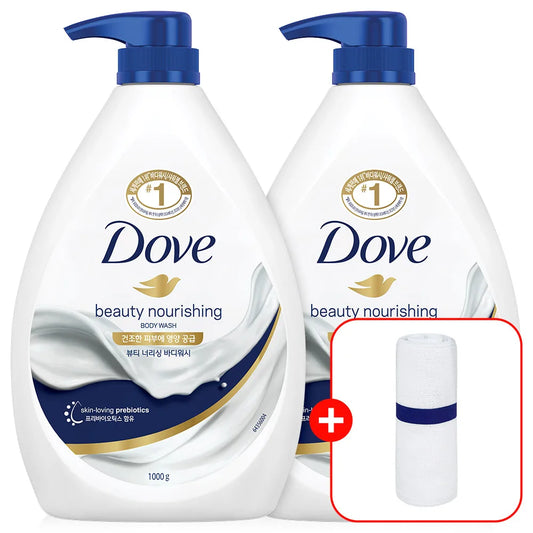Dove Body Wash Body Cleanser 6X1000Ml 2 Pcs + Dove Face Towel 1Pc Free Gift