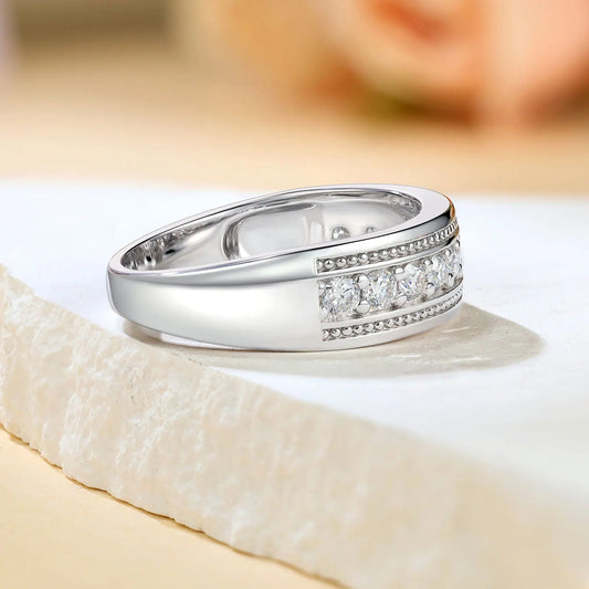 Newshe Solid 925 Sterling Silver GRA Certified Moissanite Rings Half Eternity Brilliant Round Imitation Diamond Fine Jewelry