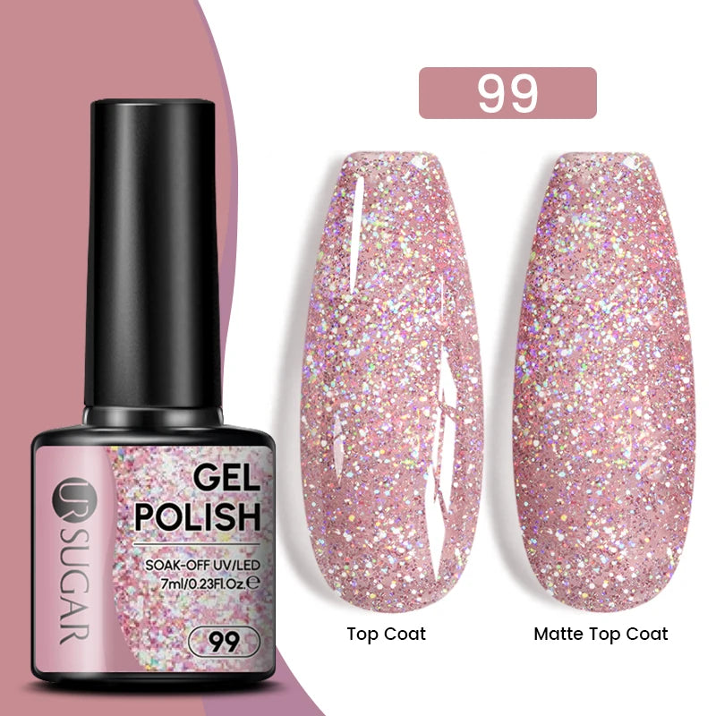 UR SUGAR 7ml Champagne Gold Sequins Gel Nail Polish Bright Sparkling Glitter French Semi Permanent Nail Painting UV Gel