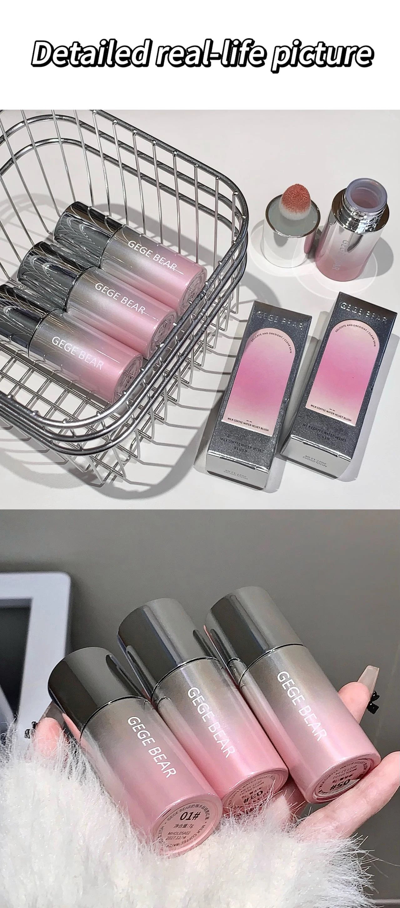 Gege Bear 5-color Liquid Blush Stick With Sponge Head Long-lasting Suitable for All Skin Tones Brightening Effect Holiday Gift