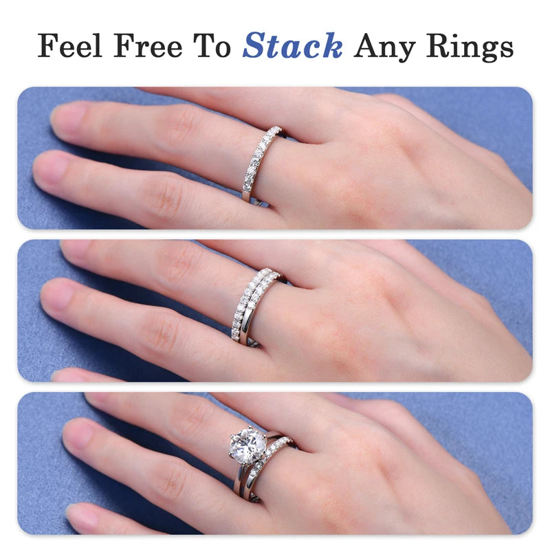ANZIW Stackable Half Eternity Rings Bands Sparking 2mm Moissanite Wedding Engagement Ring 925 Silver for Women Gifts Jewelry D-E