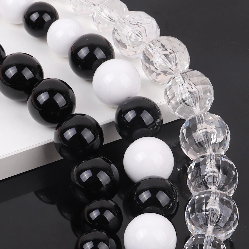 FishSheep Statement Big White Black Acrylic Ball Choker Necklace for Women Large Oversized Clear Beads Collar Necklace Jewelry