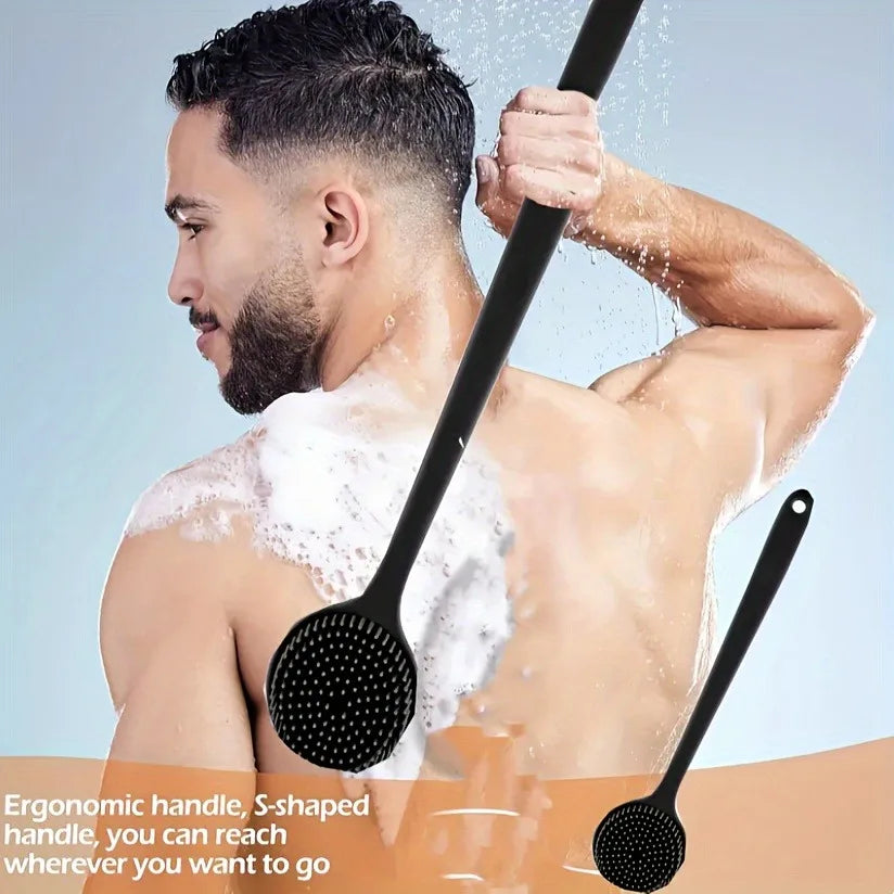 Silicone Back Scrubber Brush for Shower  Long Handle Body Deep Cleansing and Exfoliating Massage Double-Sided Soft Bristles