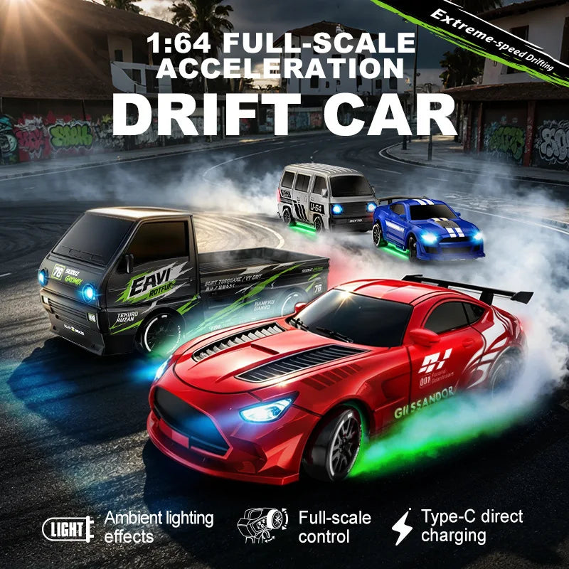 New 1/64 Mini Drift Car With Led Light Desktop Series Remote Control 4wd Racing Micro Card Van Gtr Boy Toy Gift