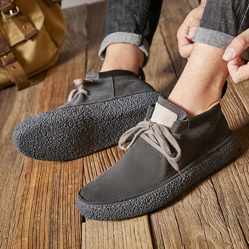 Genuine Leather Soft Sole Mens Casual Shoes Outdoor Breathable Suede Work Shoes High Quality Hiking Sneakers Walking Ankle Boots
