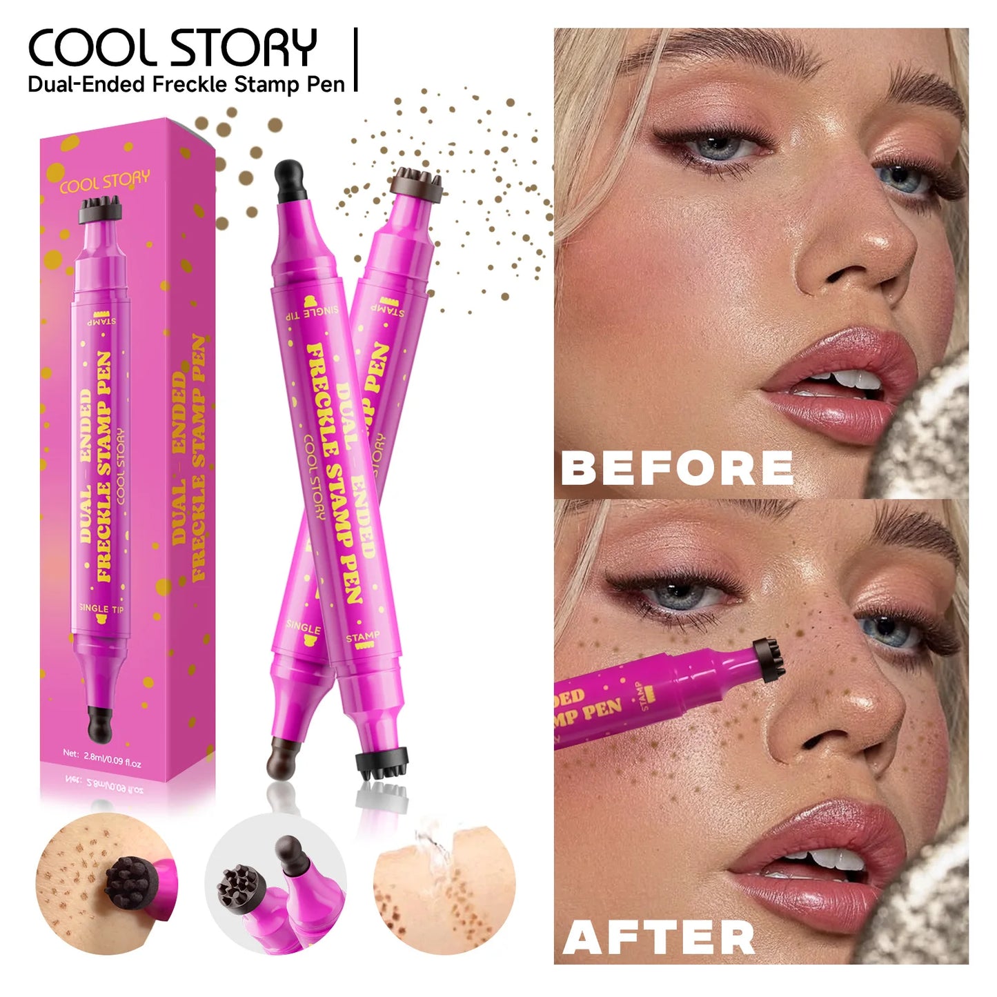 Double Eyeliner Freckles Pen All-in-One Natural Waterproof Lasting Seal Spot Pen Natural Simulation Concealer Pen Makeup Tools