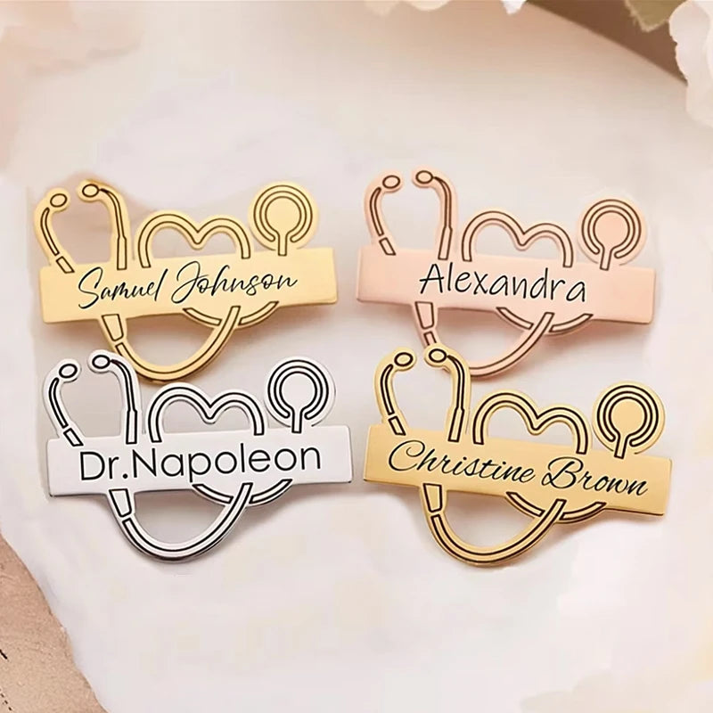 Customized Name Brooch Stethoscope Pin Doctor Nurse Name Stainless Steel Jewelry Fashion Gift For Men Women Daily Accessori