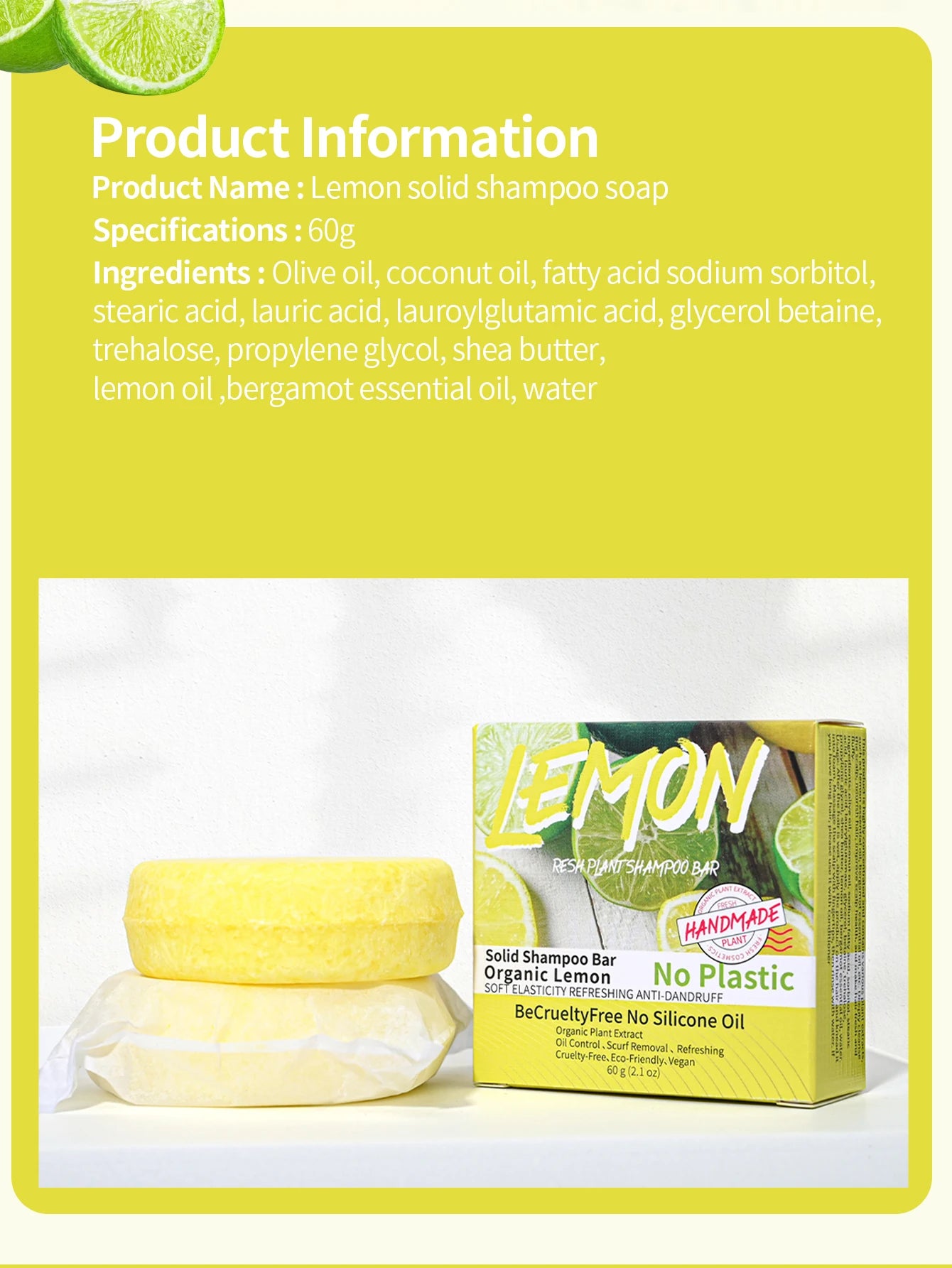 Fresh Lemon Essential Oil Soap For Hair Washing Handmade Soap For Oil Control Dandruff Removal Smooth Hair Natural Organic