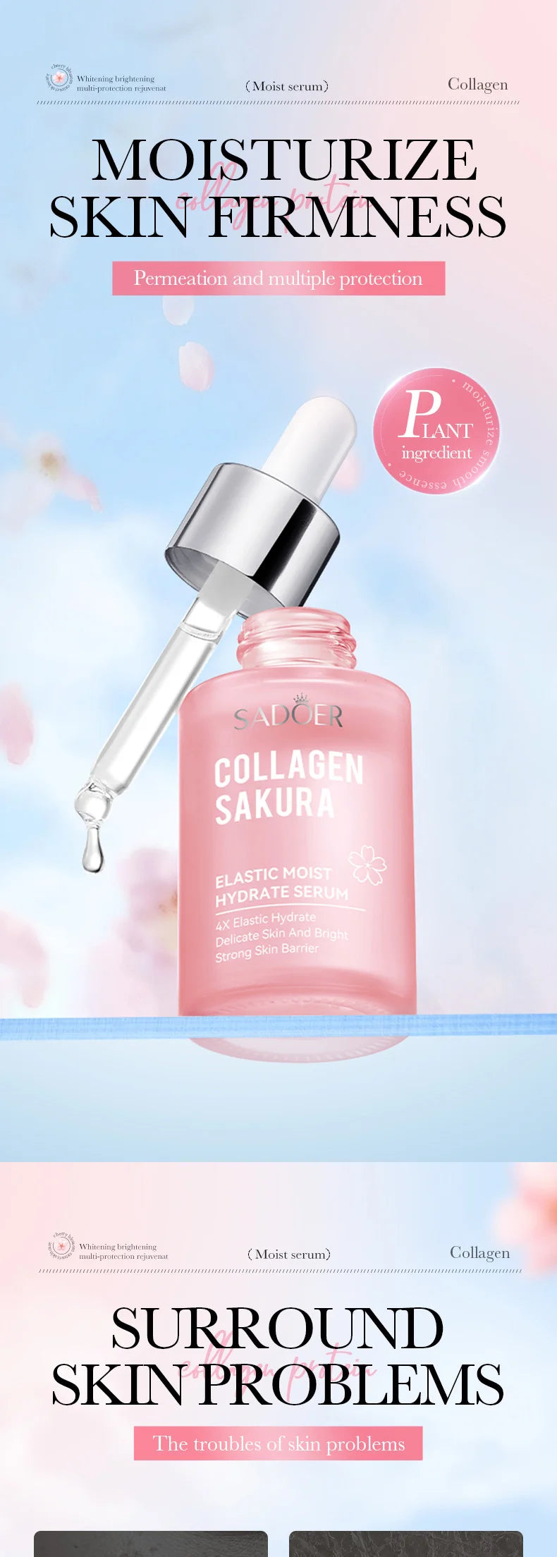 30/100ml SADOER Sakura Facial Serum Anti Wrinkles Anti-aging Hydrating Whitening Face Essence Facial Skin Care Products