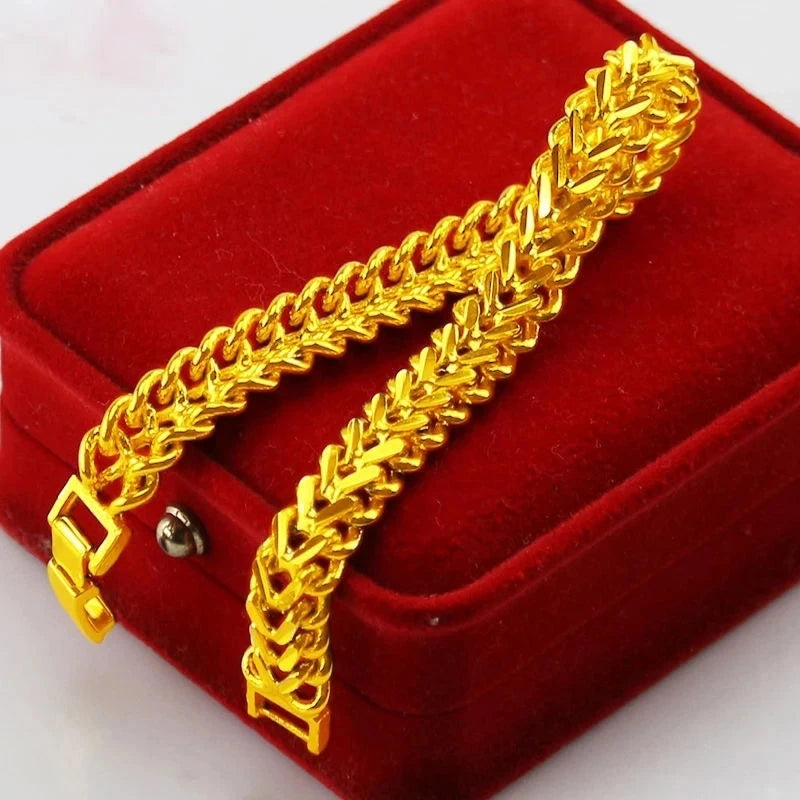 18 K Gold Color Widened Watch Chain Bracelet for Men Dad Father Not Fade Design Bracelet Wedding Engagement Jewelry Gifts