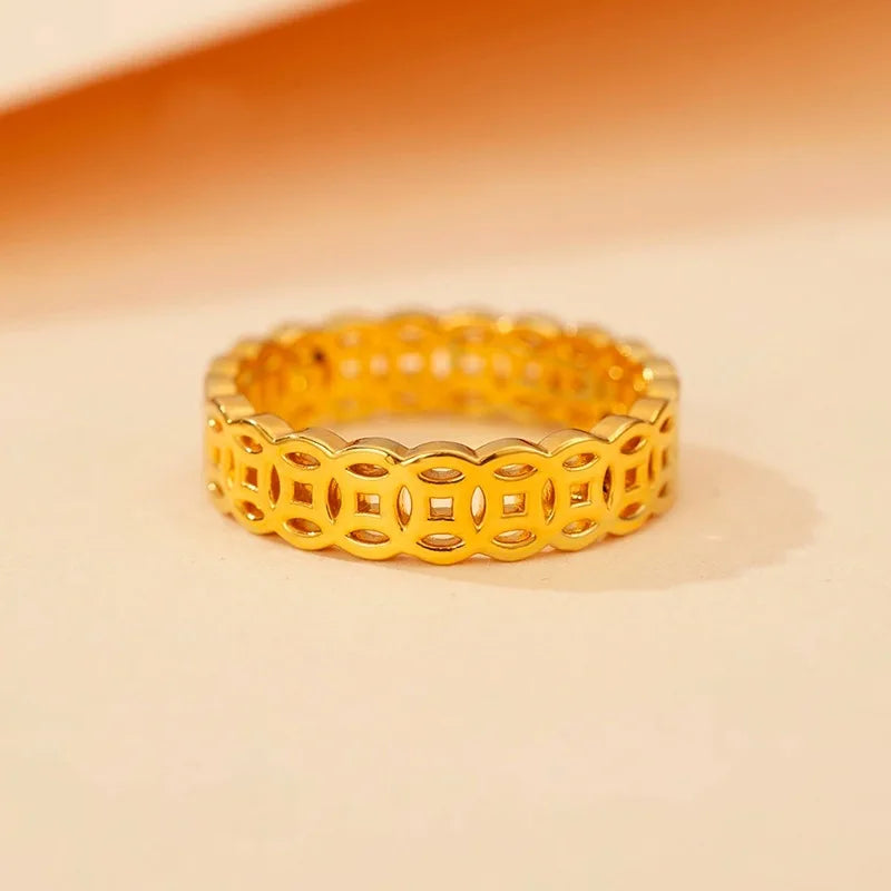 Sparkling Copper Coin Ring 18k Gold Ring for Woman High-quality Luxury AU750 Ring Party Banquet Fine Jewelry 18K No Demolding