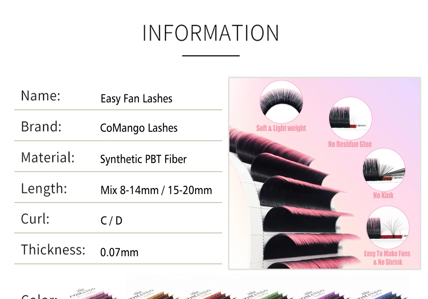 0.07mm Ombre Easy Fan Lashes Extension C/D Curl Wispy Natural Soft Gradient Pink/Blue/Green/Purple Volume Fans Silk Mink Lashes