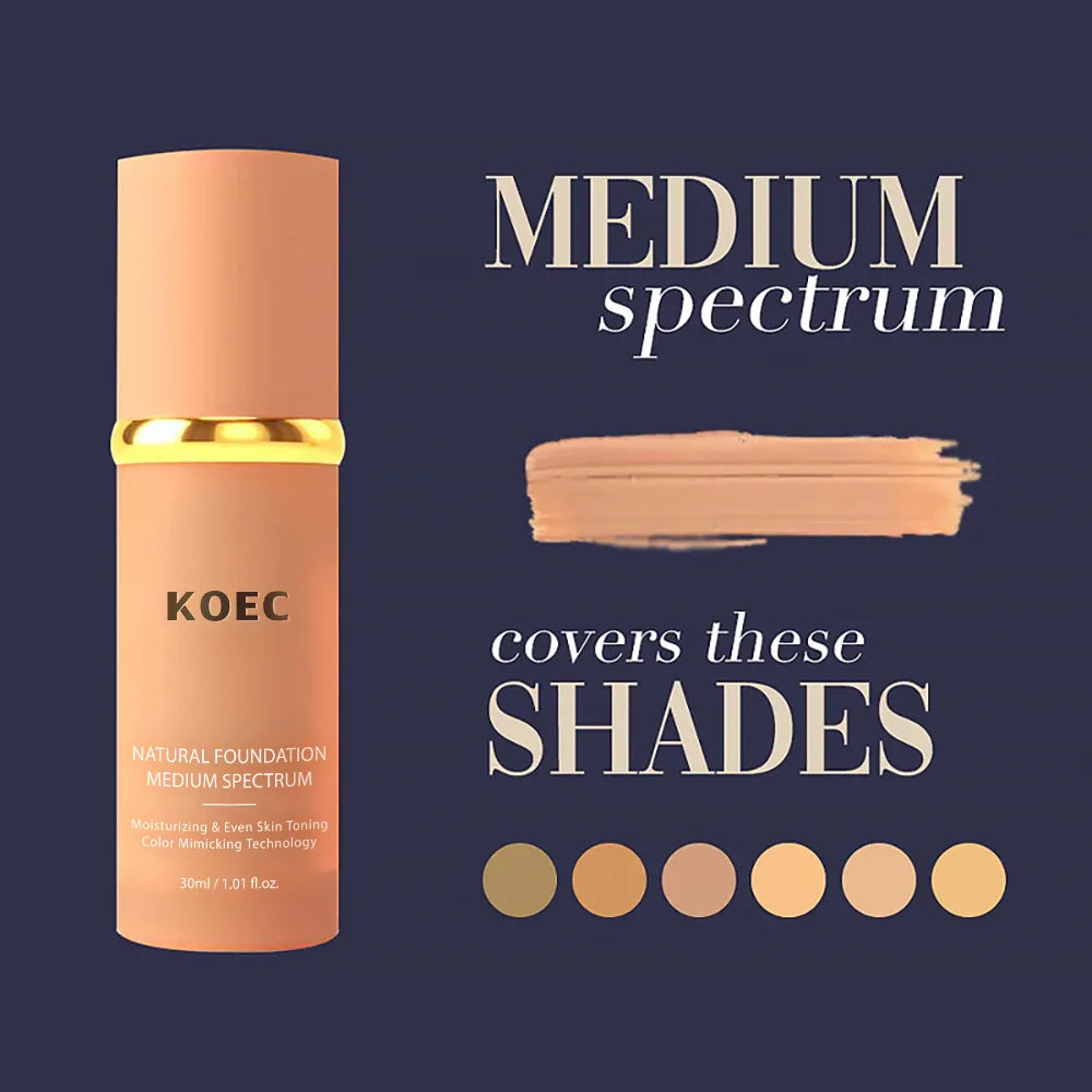 30ml KOEC Medium Spectrum Natural Foundation Moisturizing Even Skin Toning Color Mimicking Covering Shades Natural Mild Formula