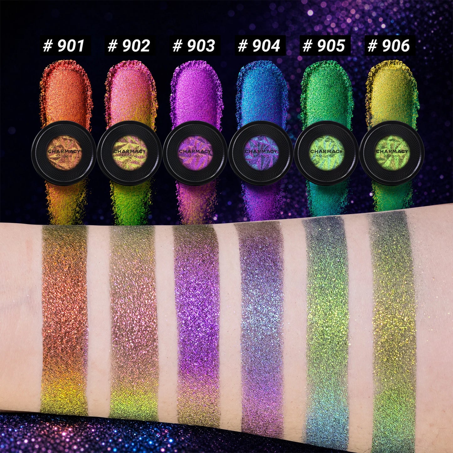 CHARMACY Multichrome Glitter Eyeshadow Set with Primer Long-lasting High Chrome Pigment Eye Shadow Cosmetic Makeup for Women