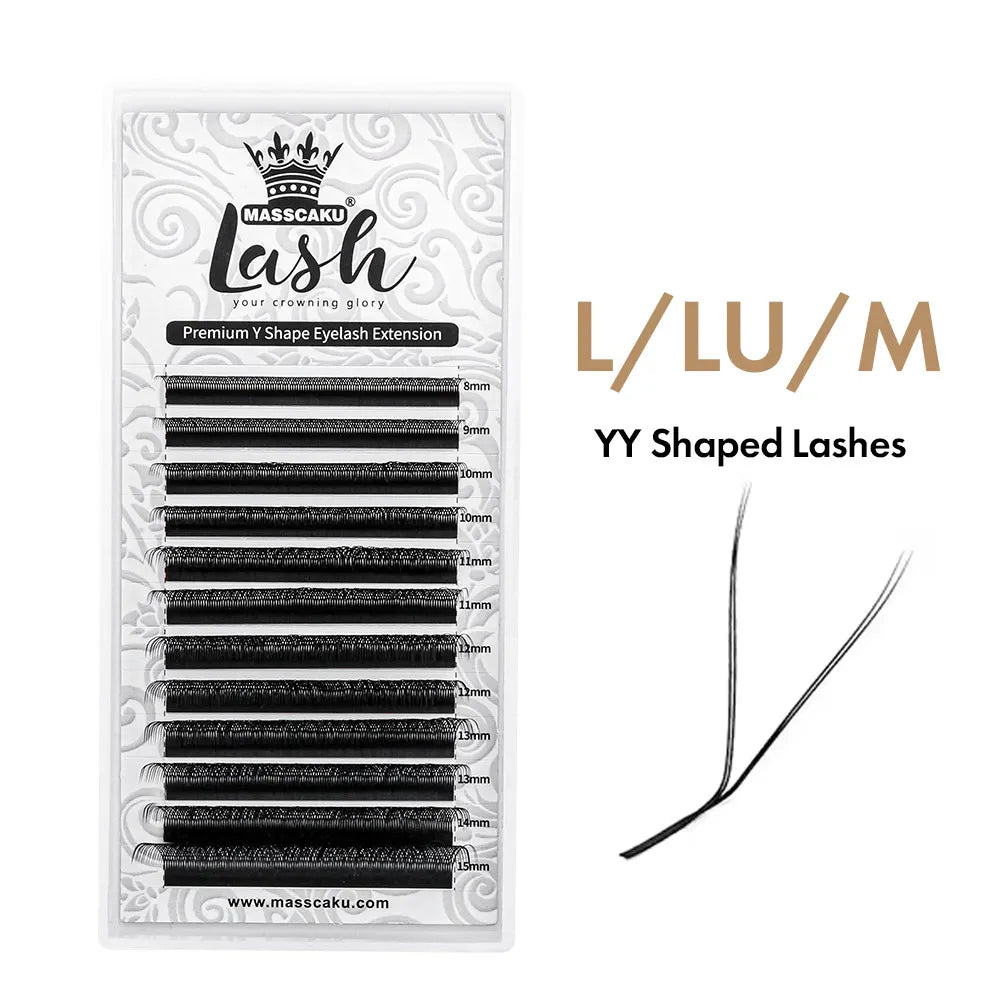 MASSCAKU L/LU(M) Curl YY 3D 4D 5D W Shape Eyelash Extension Hand Woven Soft Light Natural Lashes Premade Volume Fan Eyelashes