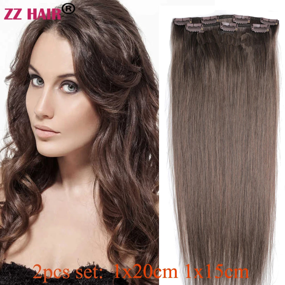 ZZHAIR 100% Human Remy Hair Extensions 2pcs Set 16"-28" 100g-200g  Clips-in Two Pieces Natural Straight 1x20cm 1x15cm