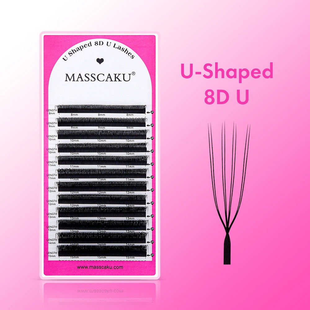 5cases/lot U Shape 3D 4D 5D 6D W Eyelash Extension 0.07mm Thickness High Quality Technologic Fiber U Style Faux Cils by MASSCAKU