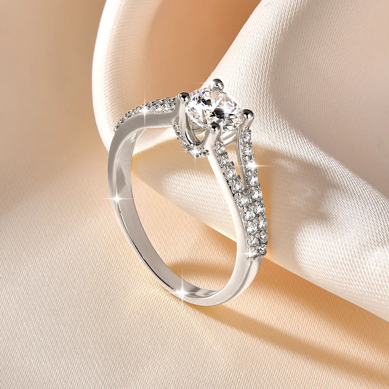 Rrjzz 14K Gold Plated 0.7CT Round Cut Cubic Zirconia Promise Eternity Engagement Weddng Ring for Women Bridal Ring Jewelry Gift