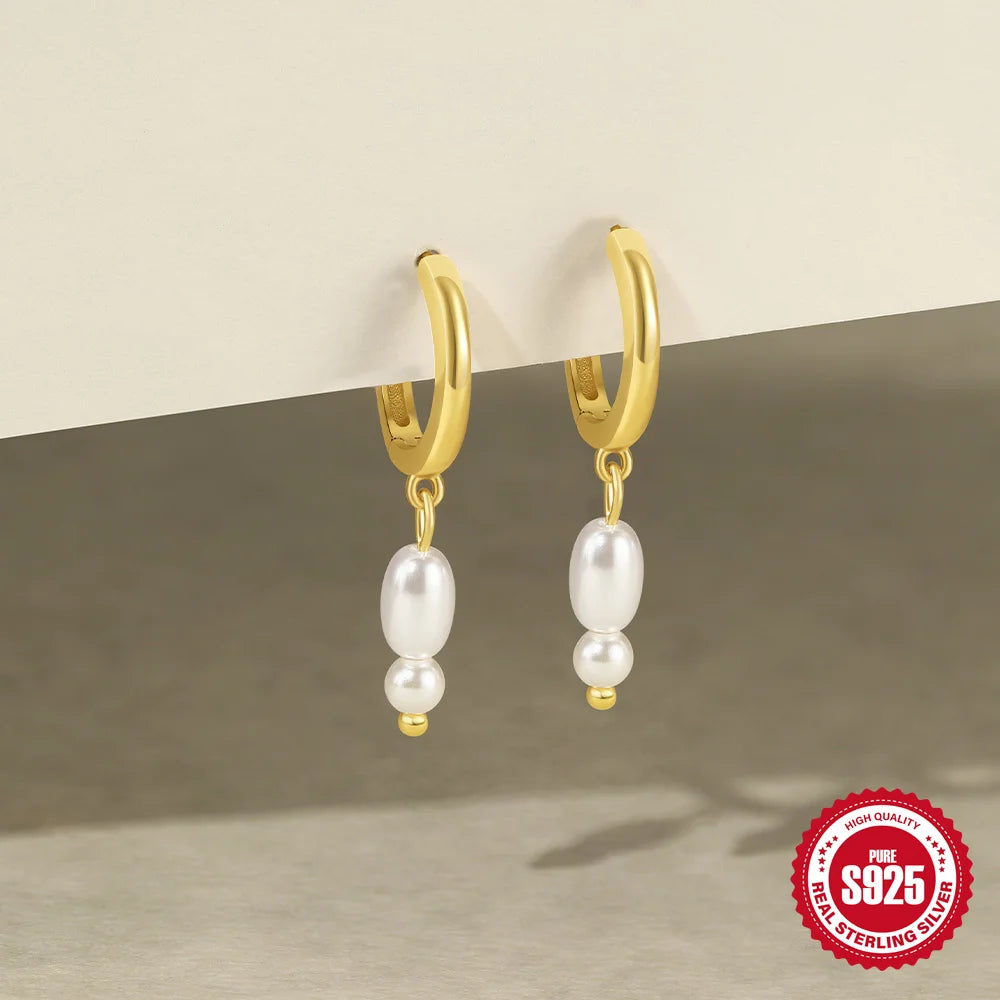 CANNER Eight Pointed Star Moon Tassel Zircon 925 Sterling Silver Drop Earrings For Women Ins Pearl Flower Minimalism Earrings