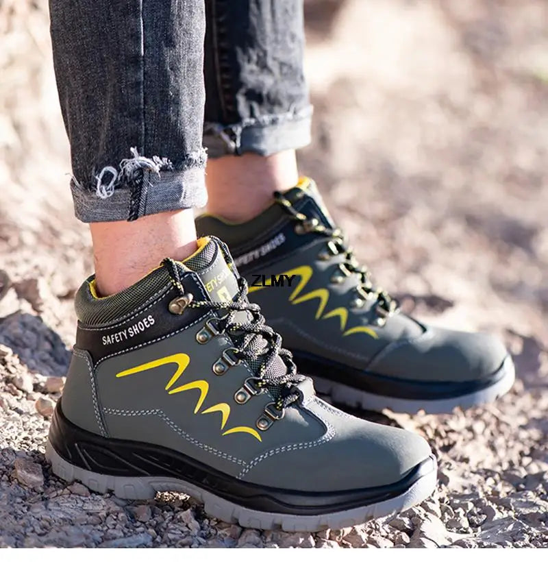 ZLMY Men Steel Toe Shoes High Top Work Boots Indestructible Safety Shoes Man Puncture-Proof Work Sneaker Winter Safety Boots Men