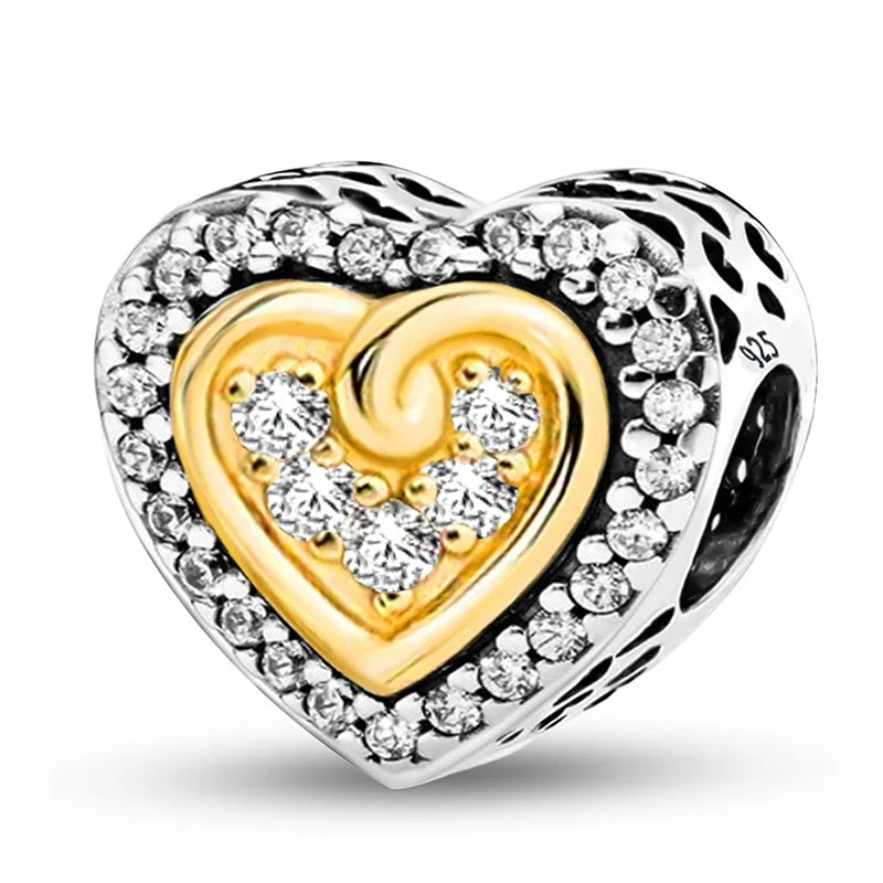 Shecharms 925 Sterling Silver Love Heart Firefly Golden Series Charms Fit DIY Making Bracelet Necklace High Quality Fine Jewelry