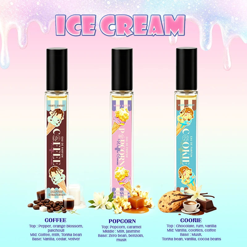 Ice Cream Perfume Gift Set Fresh Mango Coconut Scent Rich Chocolate Popcorn Eau De Toilette Lasting Sweet Women's Fragrance 10ml