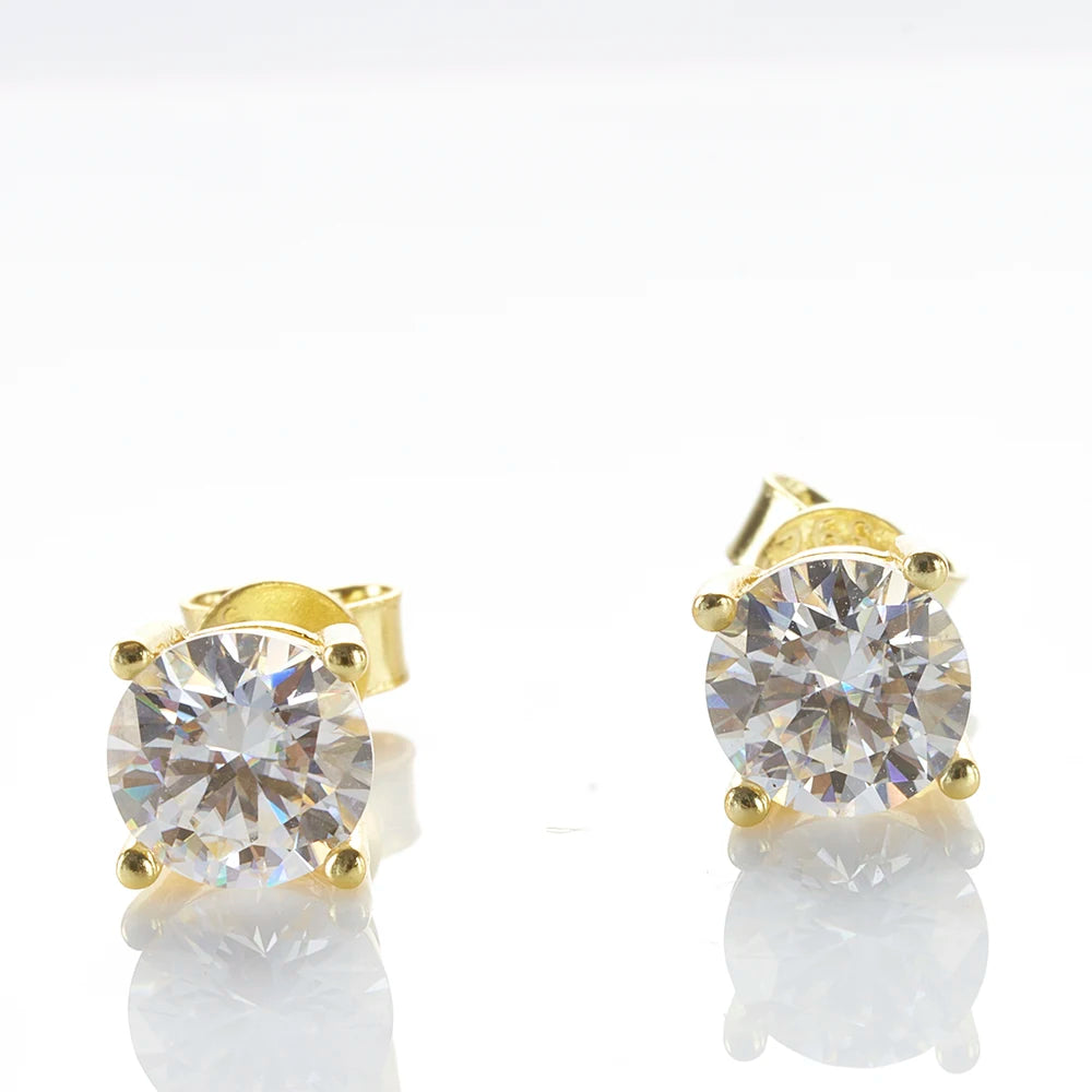 925 Sterling Silver Stud Earrings Round Brilliant Cut VVS1 White/Pink/Yellow Moissanite Test Passed Diamond for Women  Gift
