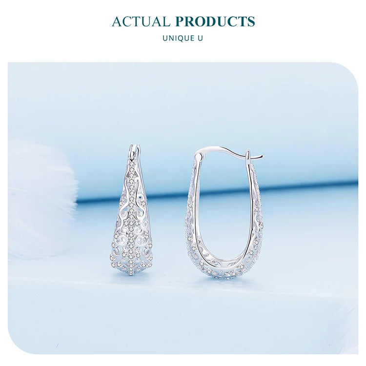 Bamoer 925 Sterling Silver Decorative Vine Hollow Pattern Hoop Earrings Waterdrop Shape Ear Buckles for Women Luxury Jewelry
