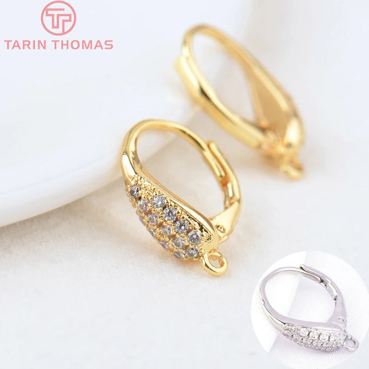 (2646)4PCS 24K Gold Color Brass with Zircon Water Drop Shaped Earrings Clip Earrings Clasps Diy Accessories Jewelry Finding